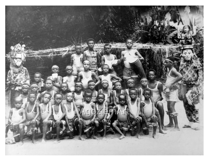 The Oge Ihezue Omee Acrobatic Dancers, captured in a 1975 photograph taken in the Okwulofia Community, Mmaku. Photo credit: Nneamaka Orji.