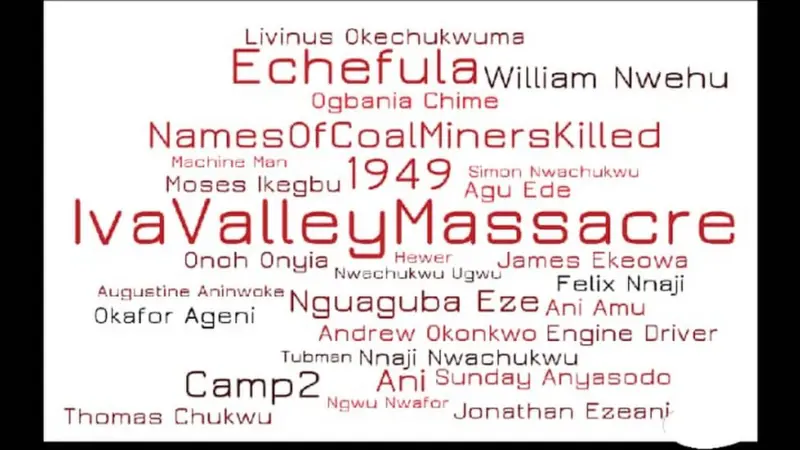 Names of some of the coal workers who died in Iva Valley