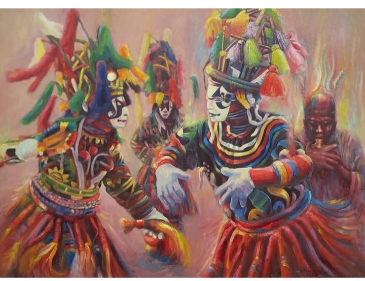 Agbogho Mmuo ...Realm of the Spirit, oil on canvas by Nkemakolam Chukwu.