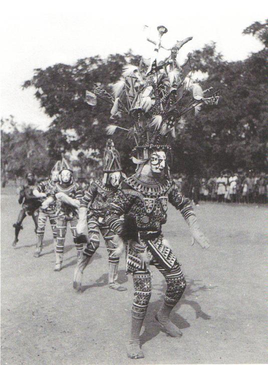 Igbo maiden-spirit maskers near Awa, Nigeria 1935