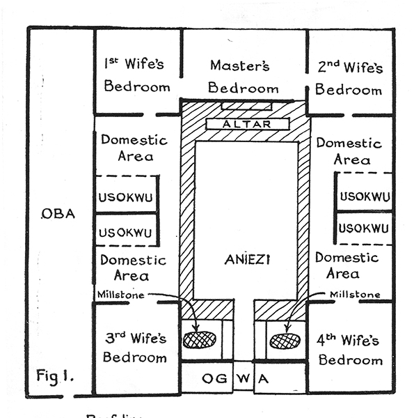 The House Plan of Umera Ozi’s Ancestral Hall by Frank Mbanefo, a native of Onitsha and an architect.