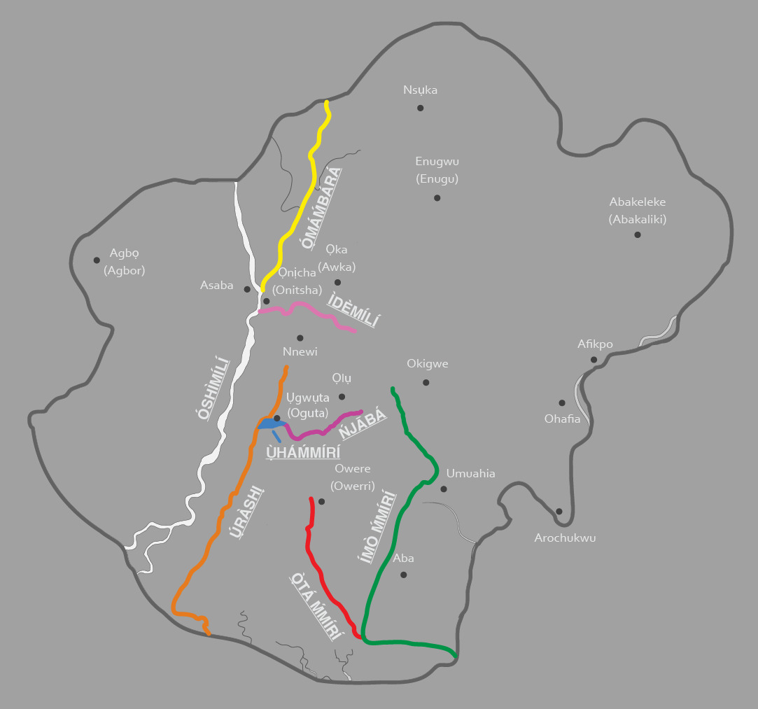 Map of major rivers linked to divinities within Igboland