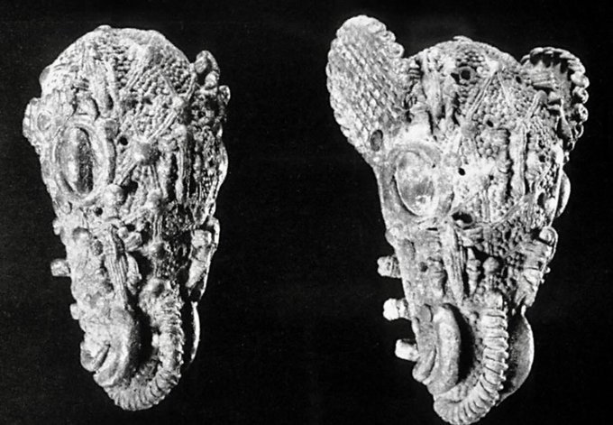 Photo: Igbo Ukwu leaded bronze pendant elephant head ornaments, 9th century. National Museum, Lagos.