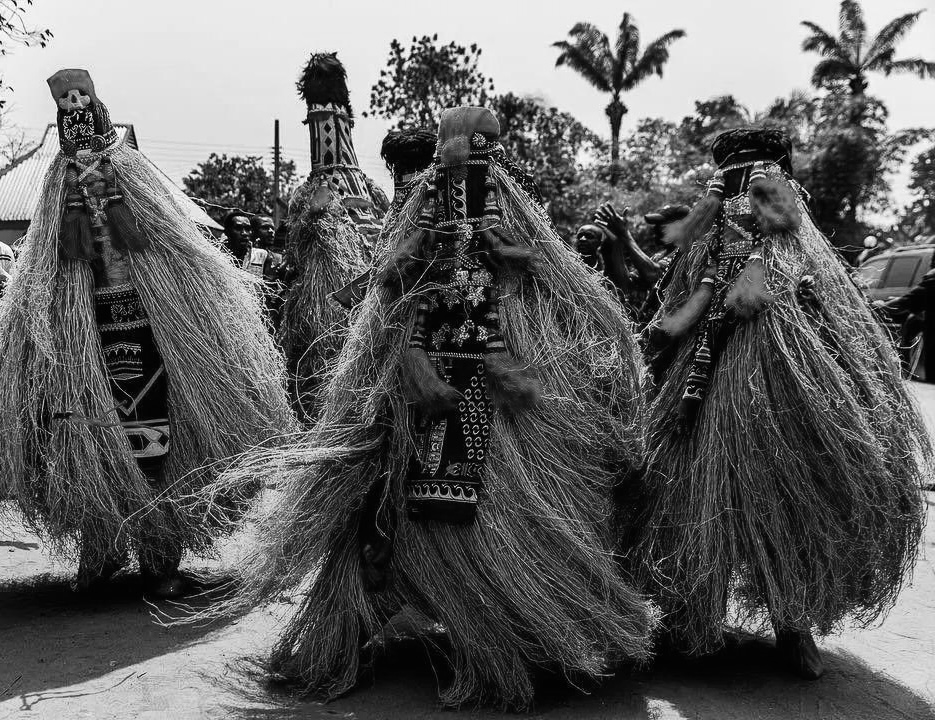 Igbo masquerade dancer in traditional costume