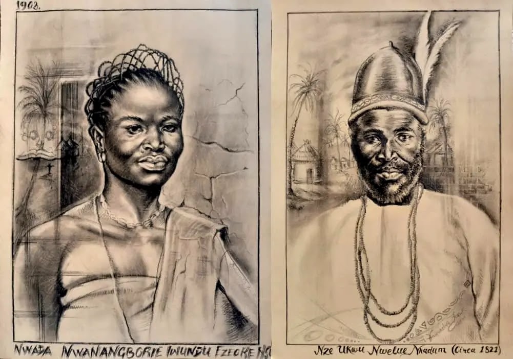 Portraits of Nwada Nwangborie Iwundu of Ezeoke Nsu and Nze Ukwu Nnadum Nwelue, circa 1821. Credit: Onyeka Nwelue