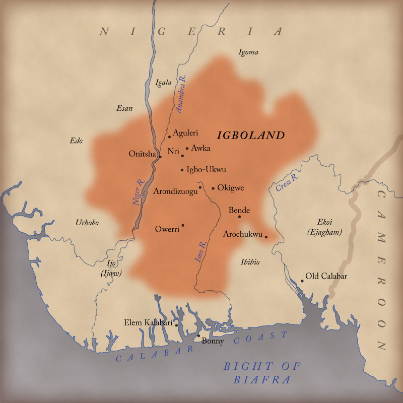 Ancient map showing Southeastern Nigeria trade routes.