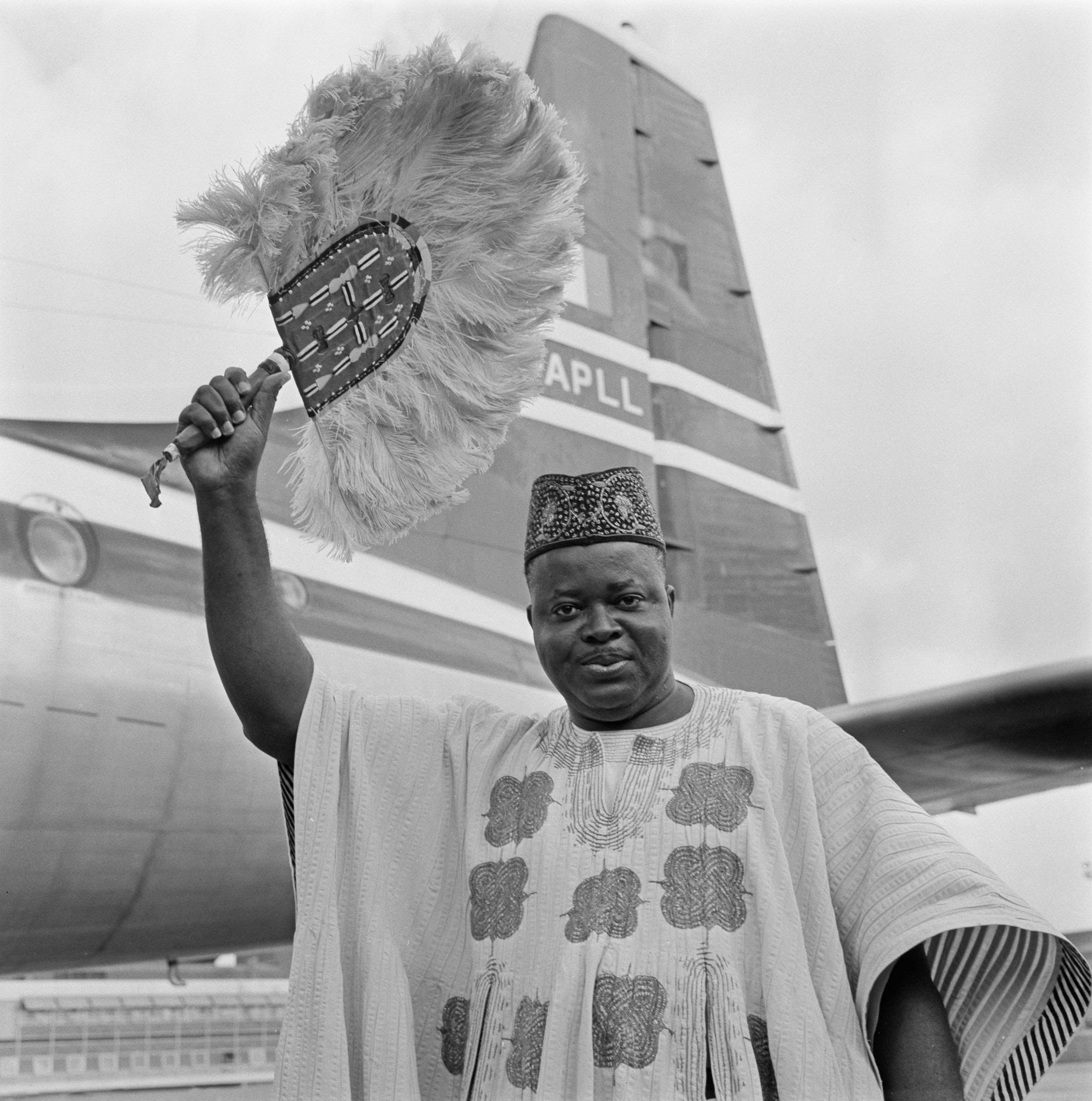 Dr Michael Okpara (1920 - 1984), the Premier of Eastern Nigeria, arrives at London Airport (later Heathrow), UK, 20th August 1962. photo credit -evening standard/getty image