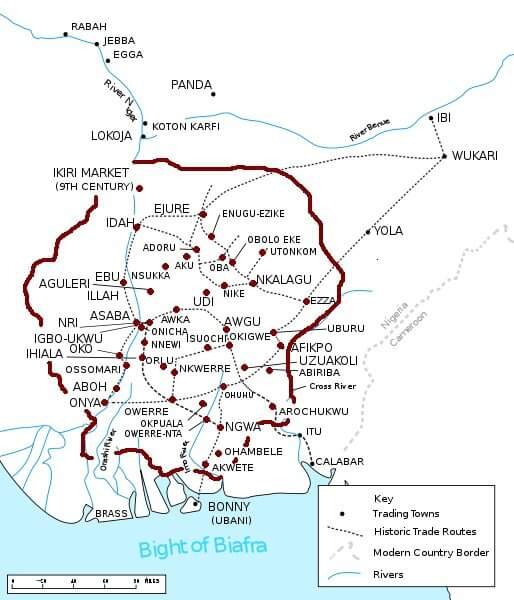 Precolonial Igbo kingdom and trade routes. -- Source: Juifs igbos