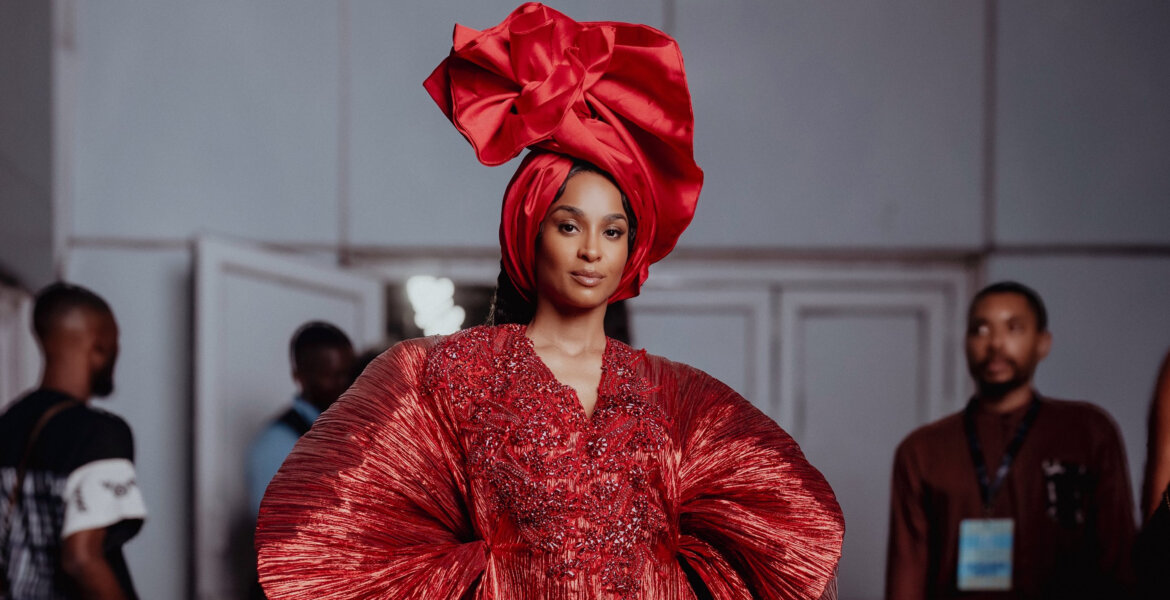 Ciara at the Lagos fashion week donning an ichafu. Photo credit via @adedamola_op on x