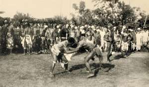 Wrestling at Elele described by P. A. Talbot as wrestling to make the yams grow. Chief Eleche's place, Elele in Some Nigerian Fertility Cults, 1927